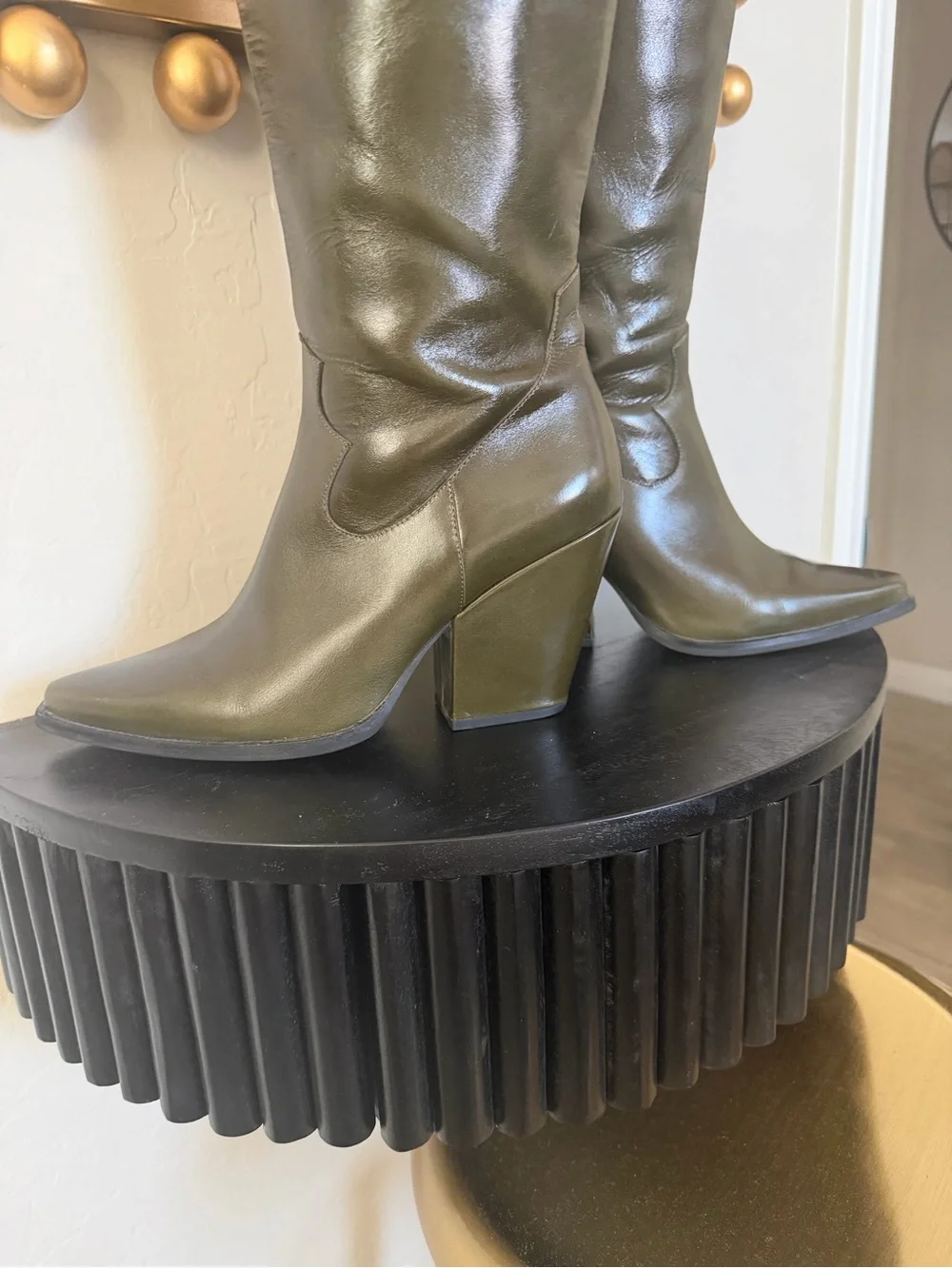 Free People Olive Green Leather Over-the-Knee Boots